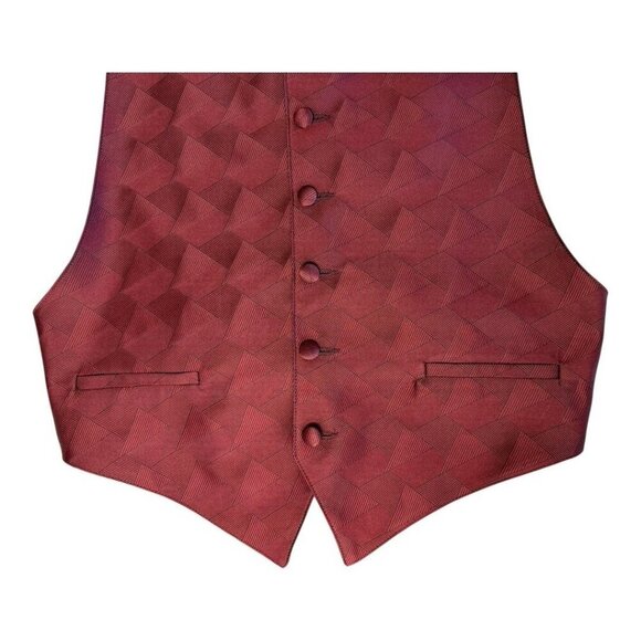 Perry Ellis Mens Formal Tuxedo Vest~Fit All 37-50~Maroon Black Geometric~L14 53 - Picture 5 of 8
